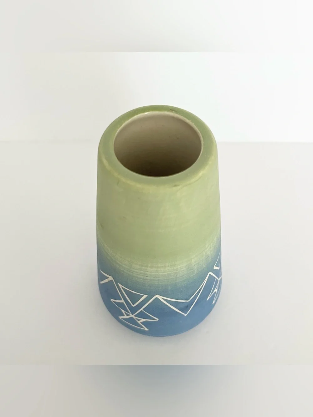 Vintage Handmade by Sioux Indians Pottery Vase Blue Green Ceramic Geometric 6